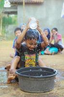 Magetan, Indonesia. August 17, 2022. Indonesian children are happy to celebrate Indonesia's independence day by participating in a competition. photo