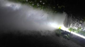 A large pipe fills the greenhouse with fog. photo