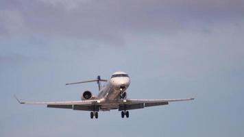 aereo in avvicinamento e atterraggio al mattino presto. francoforte, germania video