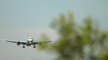 Widebody airplane approaching at early morning, Airport of Frankfurt, Germany video