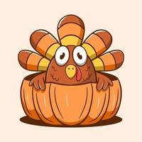 feliz acción de gracias pavo dibujado a mano con calabaza vector