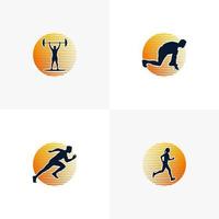 set of silhouette people sport training logo template vector