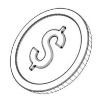 Technical drawing of dollar coin, 3d vector outline illustration.