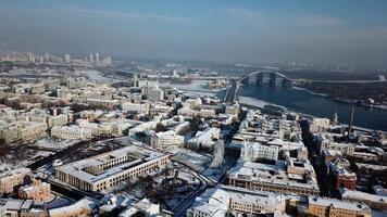 Aerial drone footage. Panorama of podil in kiev photo