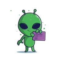 cute alien holding licence card vector
