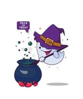 cute ghost witch cooking spell halloween cartoon