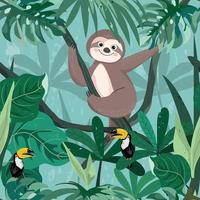 Cute sloth in tropical forest seamless pattern vector