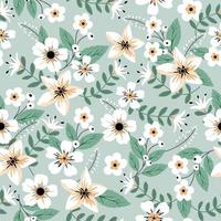 White flower and green leaf  seamless pattern vector