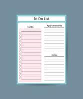 Simple weekly planner pink white with daily routine , priorities, to do list and notes table template vector