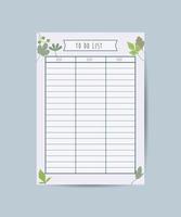 Weekly planning, wish list, task list in flat style with flowers and leaves vector