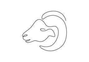 One continuous single line hand drawn of goat sheep head isolated on white background. vector