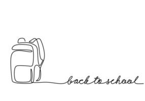 One continuous single line hand drawn of bag for back to school theme isolated on white background. vector