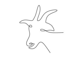 One continuous single line hand drawn of goat sheep head isolated on white background. vector