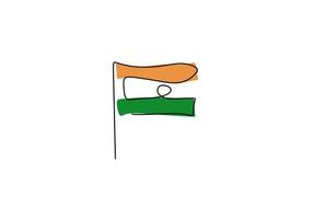 una sola línea continua de la bandera de la india para el día de la independencia de la india vector