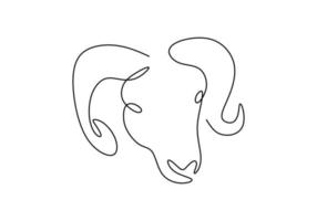 One continuous single line hand drawn of goat sheep head isolated on white background. vector