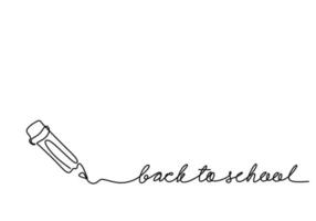 One continuous single line hand drawn of back to school pen writing isolated on white background. vector