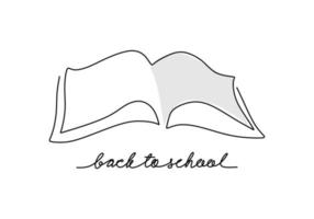 One continuous single line hand drawn of opened book for back to school theme isolated on white background. vector