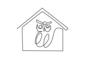 One continuous single line of owl at home vector