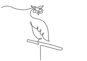 One continuous single line of standing owl vector