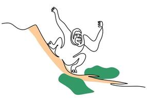 One continuous single line of happy orangutan vector