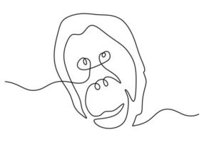 One continuous single line of orangutan face vector