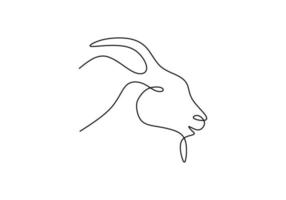 One continuous single line hand drawn of goat sheep head isolated on white background. vector