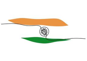 One continuous single line of india flag for india independence day vector