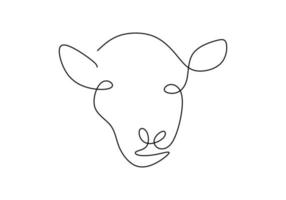 One continuous single line hand drawn of goat sheep head isolated on white background. vector