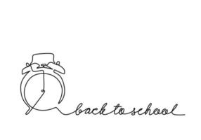 One continuous single line hand drawn of alarm clock for back to school theme isolated on white background. vector