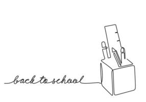 One continuous single line hand drawn of stationary for back to school theme isolated on white background. vector