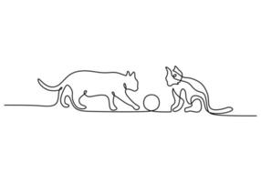 One continuous single line of cat playing ball international cat day vector