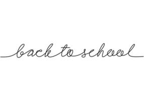 One continuous single line hand drawn of back to school lettering isolated on white background. vector