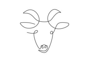 One continuous single line hand drawn of goat sheep head isolated on white background. vector