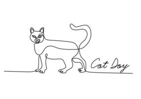 One continuous single line of walking cat for international cat day vector