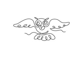 One continuous single line of flying owl vector