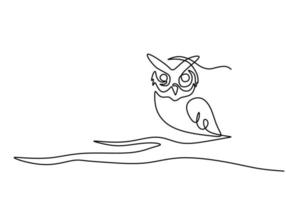 One continuous single line of owl perched on tree vector