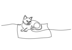 One continuous single line of sleeping cat for international cat day vector