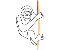 One continuous single line of climbing orangutan vector