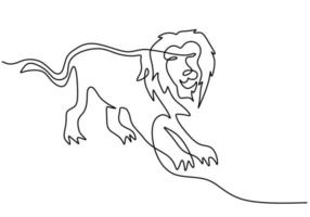 One continuous single line of cute lion for world lion day isolated on white background. vector