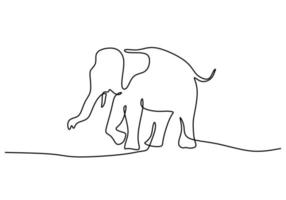 una sola línea continua de elefantes caminando para el día mundial del elefante vector