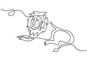 One continuous single line of sleeping lion for world lion day isolated on white background. vector