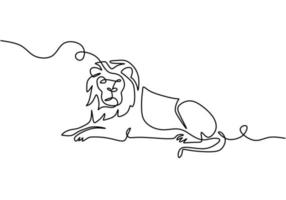 One continuous single line of sitting lion for world lion day isolated on white background. vector