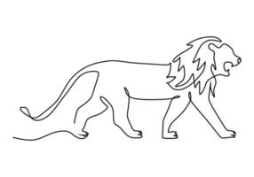 One continuous single line of walking lion for world lion day isolated on white background. vector