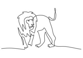 una sola línea continua de león grande para el día mundial del león aislada en fondo blanco. vector