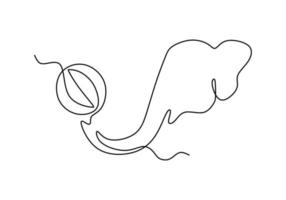 One continuous single line of elephant play ball world elephant day vector