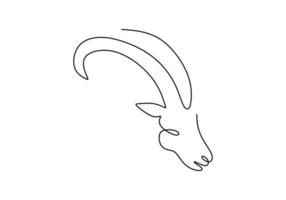 One continuous single line hand drawn of goat sheep head isolated on white background. vector