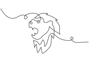 One continuous single line of lion head for world lion day isolated on white background. vector