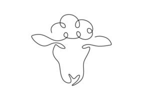 One continuous single line hand drawn of goat sheep head isolated on white background. vector