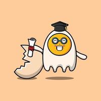 Cute cartoon fried eggs student on graduation day vector