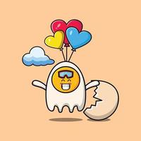 Cute cartoon Fried eggs is skydiving with balloon vector